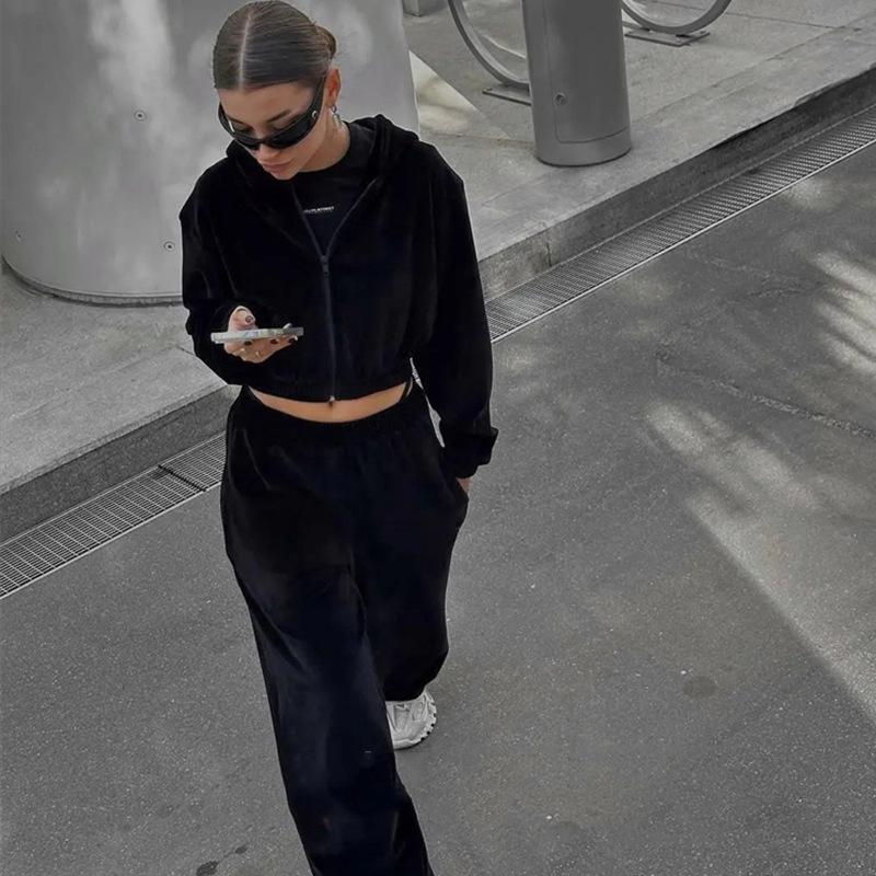 Women's Casual Hoodie Sweatsuit Set Long Sleeve Zip-Up Hooded Sweatshirt with Drawstring Jogger Pants 2 Piece Outfit