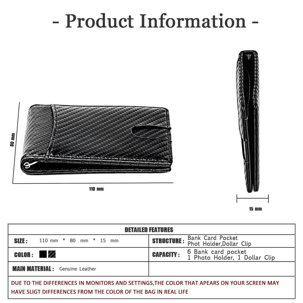 Men's Carbon Fiber Pattern RFID Short Wallet with Front Pocket Dollar Clip