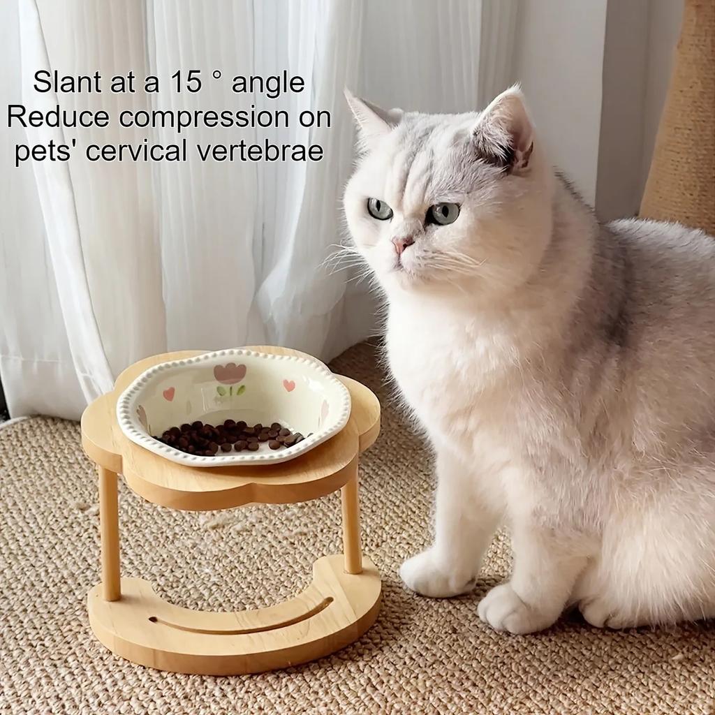 Elevated Cat Bowls with 15° Tilted Stand Ceramics Drinking Water Feeding Pet Supplies for Cats Dogs Protect Neck Gamelles Chat