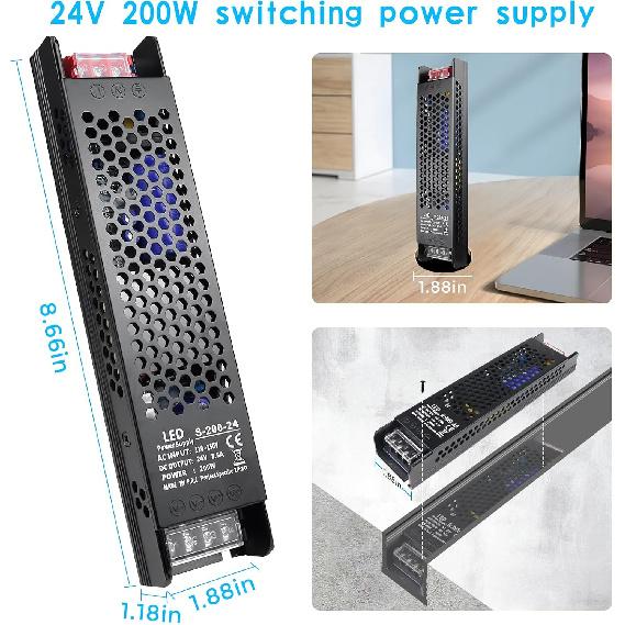 inShareplus DC 24V 8.5A 200W Switching Power Supply, AC 110~250V to 24 Volt Universal DC Transformer Driver, LED Power Supply, Converter Adapter for