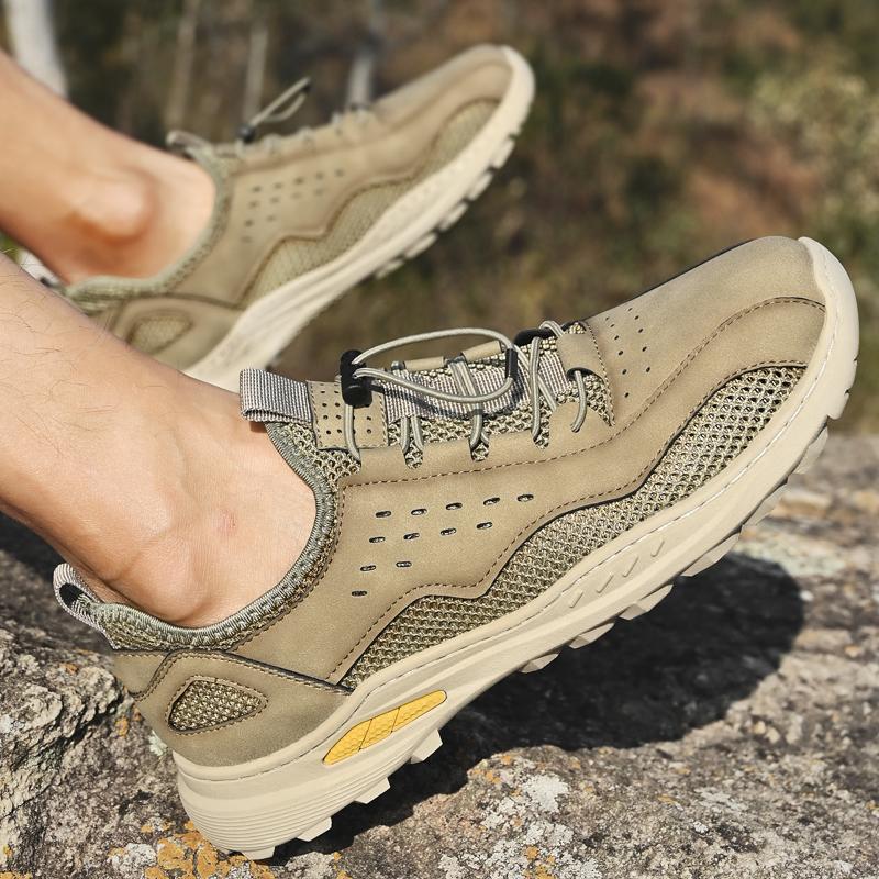 Fashion Summer Band Outdoor Mesh Shoes Quality Leather Men Casual Shoes Outdoor Breathable Flats Sneakers Male Comfortable Walking Shoes