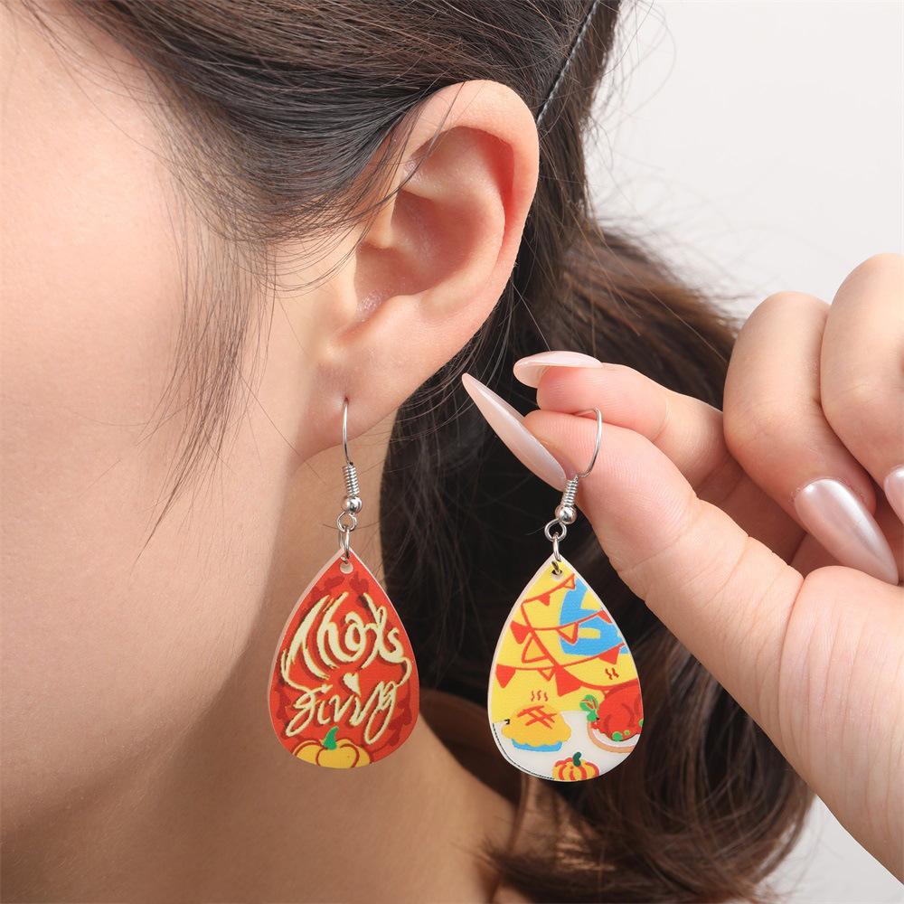 Semi-Managed Acrylic Earrings, Personalized Thanksgiving Turkey Pumpkin Maple Leaf Cake Earrings 1 Pair