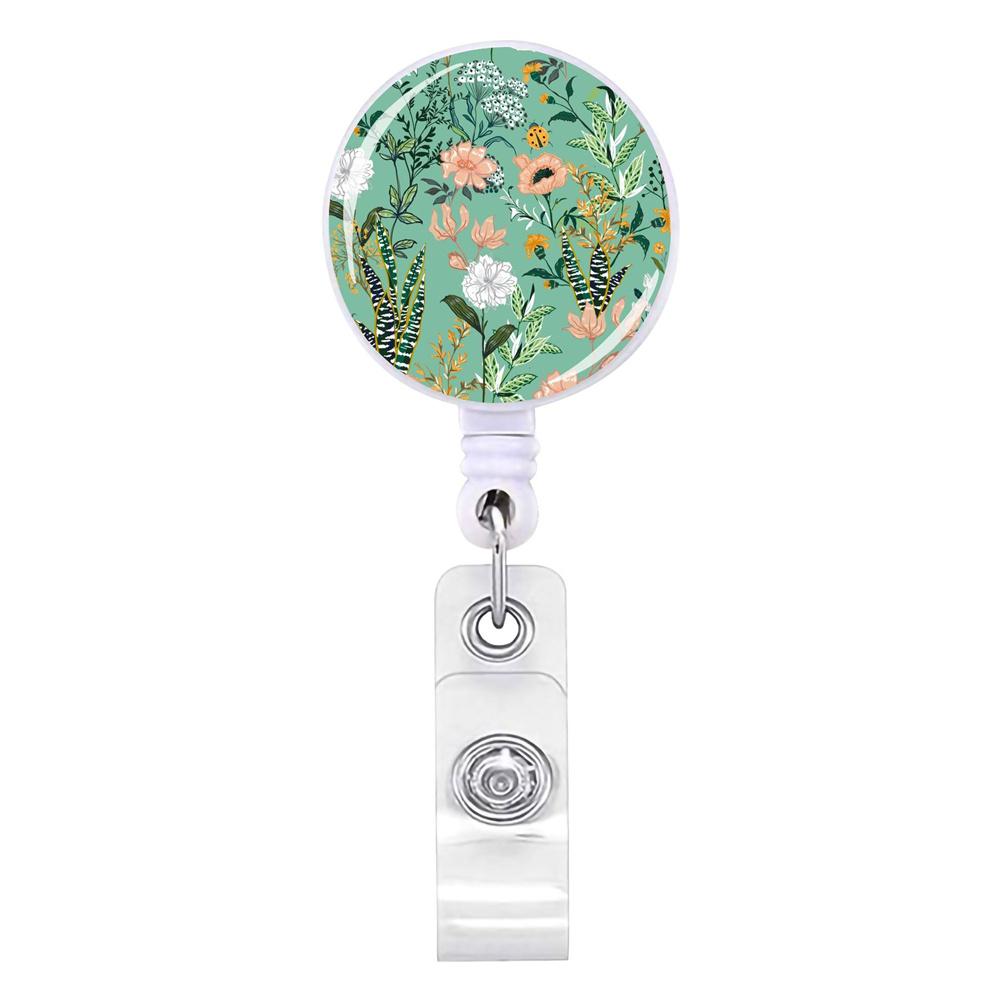 Flower Succulents Retractable Badge Reel Lanyards Id Name Card Badge Holder Nurse Student Employee Card Alligator Clip Supplies