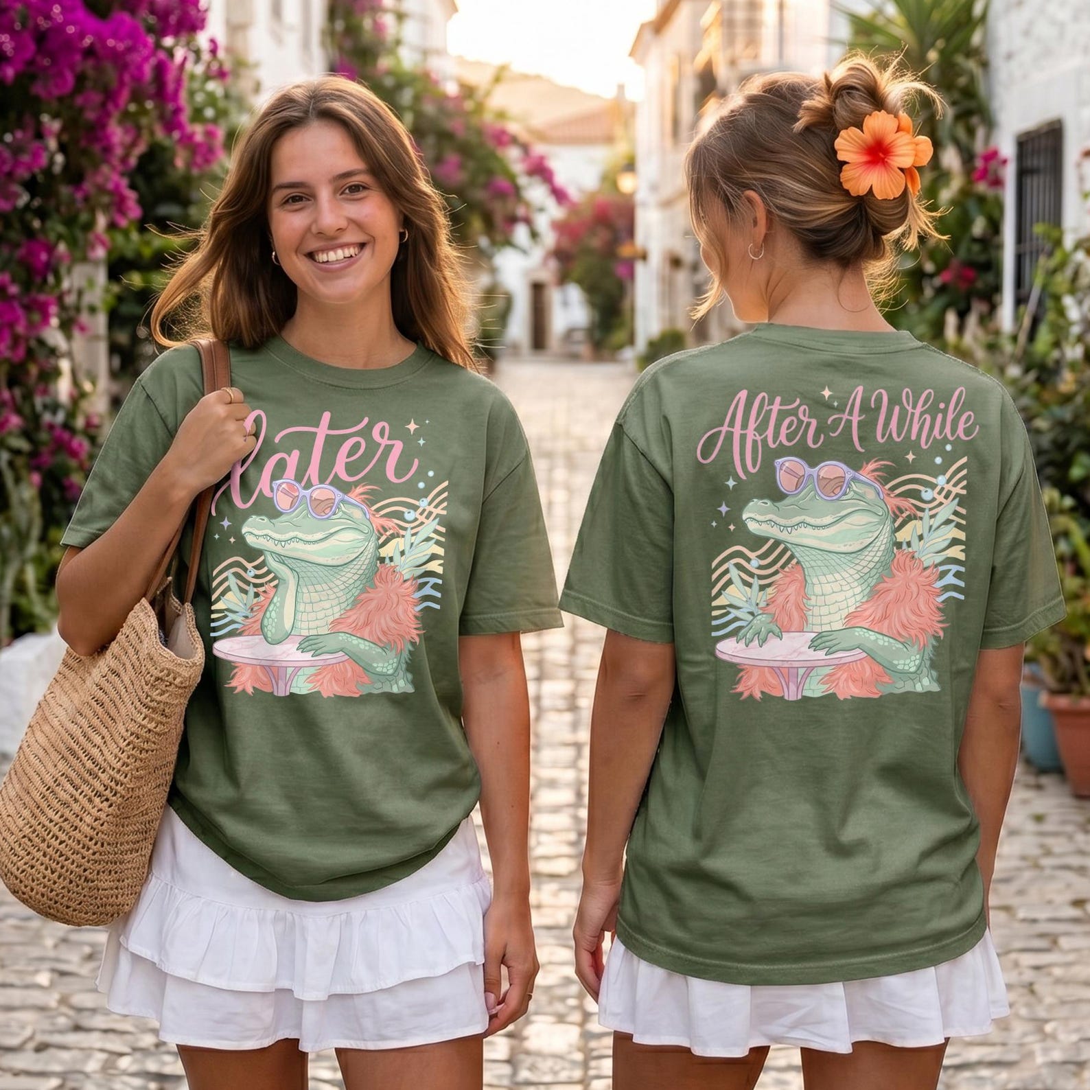 Comfort Colors® - Later Alligator After A While Shirt, Retro Crocodile Graphic Tee, Vintage Beach Sunset T-Shirt, Summer Croc Shirt M
