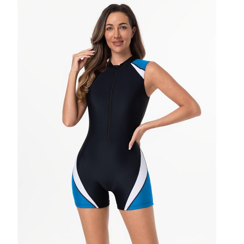 Womens Full Coverage Rash Guard Swimsuit With Front Zipper Slim Fit Surfing Snorkeling Swimming