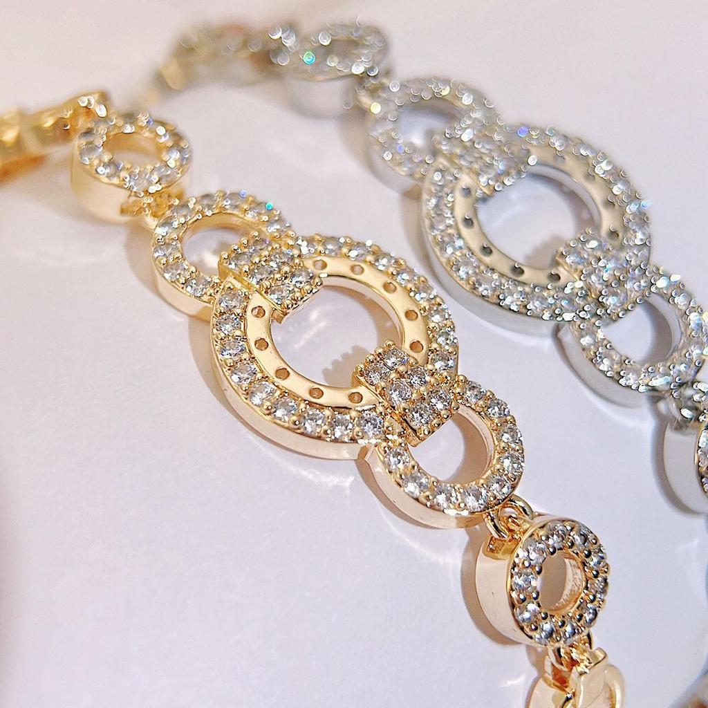CMM High Quality Hollow Golden Silvery CZ Zirconia Tennis Bracelet Handmade Link Chain for Women