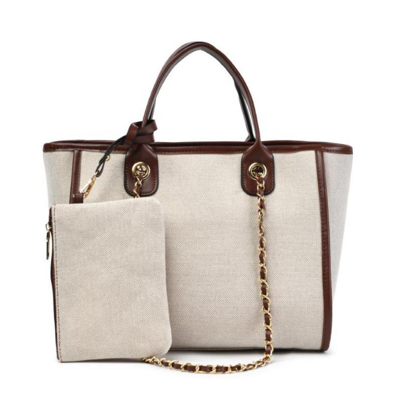 

Кожаная холщовая сумка дизайн большая вместимость сумка-тоут на цепочке на плечо подмышку плюс 40X17X25cm