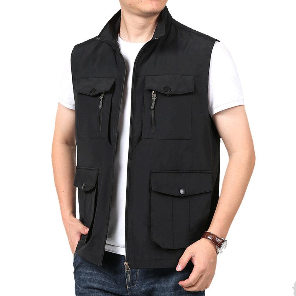 Men's Summer Multiple Pockets Fishing Vest, Loose Multi-functional Outdoor Utility Work Vest for Photography Camping Hiking