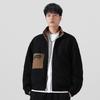 CO8000 Men's Versatile Lambswool Reversible Jacket with Patch Label, Casual Long Sleeve.