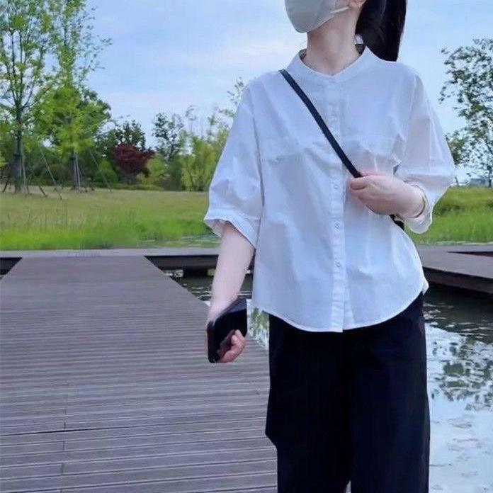 2025 Summer Casual Mid-Sleeve Slimming Loose Fit Shirt – Stylish and Versatile Solid Color Top