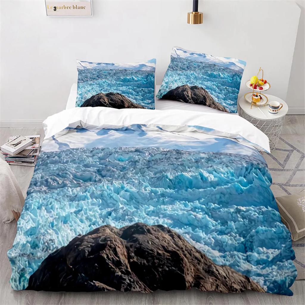 Snow Mountain Duvet Cover Clouds Hill Scenery Glacier Natural Beauty Print Ocean Theme Quilt Cover For Children Adult Room Decor
