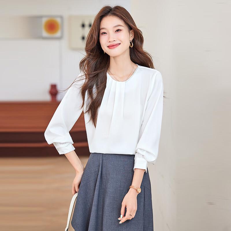 Teluoman Business Casual Langarm-Satinbluse im französischen Stil