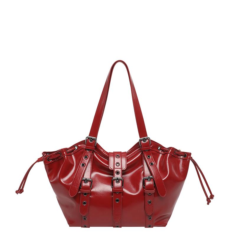 Bolsa de Ombro com Cordão para Motocicleta Estilo Retrô Bolsa Tote de Couro Sintético Fivela Simples Casual Grande Capacidade Bolsa de Ombro para Comutação Nova