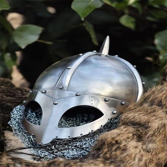 Medieval handmade Viking Helmet with chainmail Medieval Norman Knight Battle Armor Costume Helmet gift for halloween