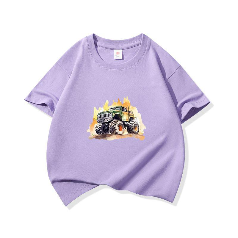 Kids Cotton T Shirt Playful Splash Offroad Car Print Crew Neck Short Sleeve Tee Casual Boys Girls Summer Tops