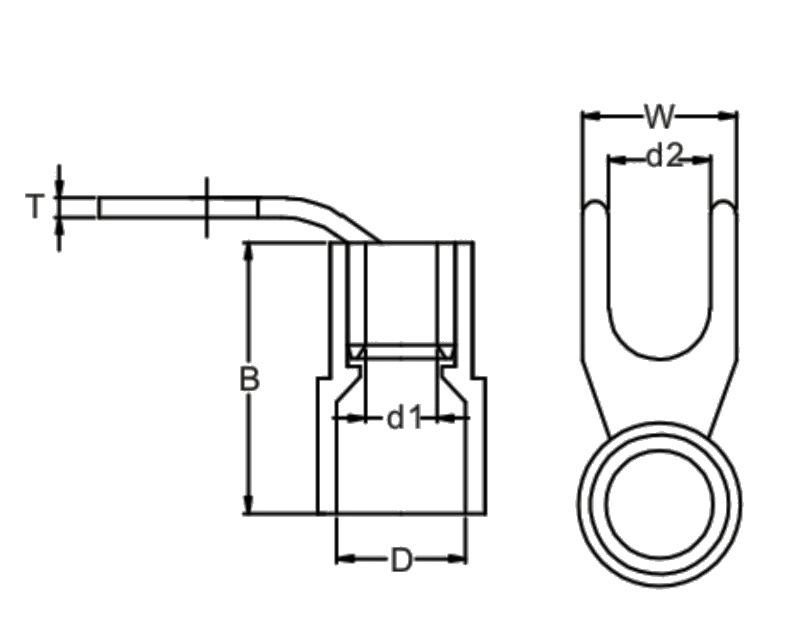 Kaishtong 90° U/Y-Shaped Nylon Pre-Insulated Terminal, SNYBS1.25-6-8