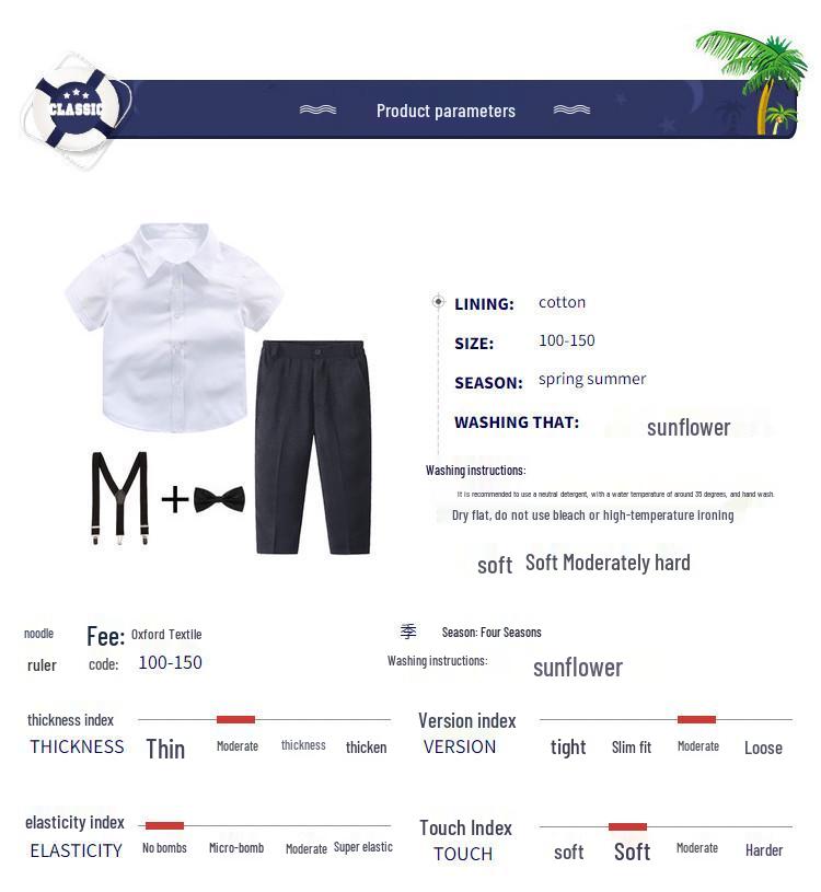 Boys' White Shirt & Black Shorts Summer Set - Short-Sleeved Performance Wear
