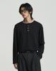 WORK ON BODY OFF Three-Button Semi-Overfit Henley Neck Long Sleeve [Black]