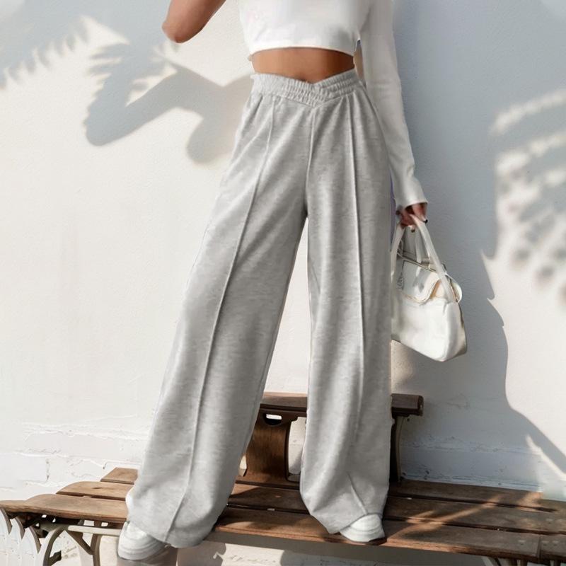2025 Women's European & American Casual V-Waist Spliced Wide-Leg Pants