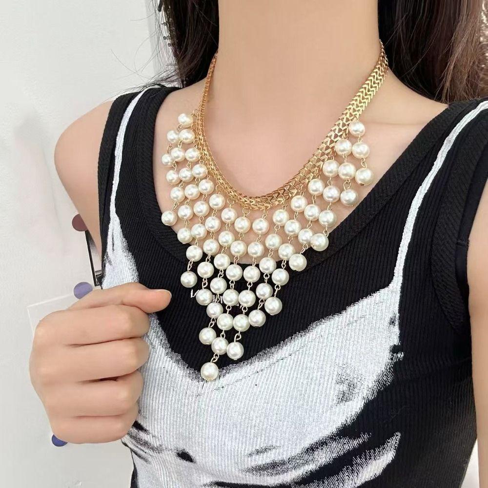 Sweater Chain Clavicle Chain Women Adjustable Imitation  Pearl Necklace  Gifts