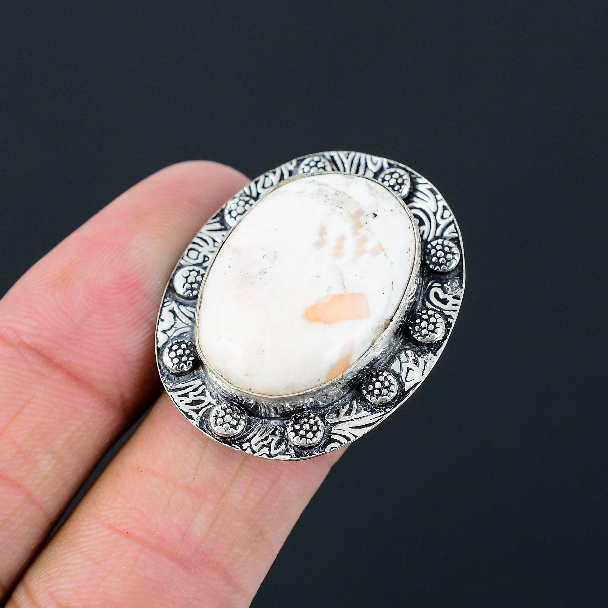 925 Sterling Silver Crown Chakra Scolecite Stone Stackable Ring Jewelry US 7.5 7.5
