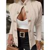 New Autumn Women's Stand Collar Cropped Jacket, Metal Button Decor Slim Fit Short Coat, Knit Texture Casual Outerwear For Daily Street Fashion Outfits