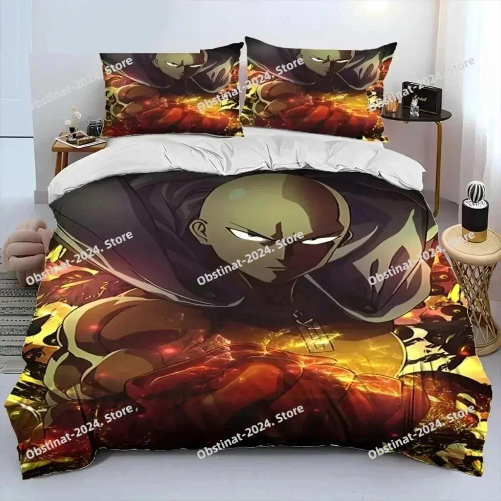 Anime One-Punch Man Saitama Bedding Set Printed Single Comforter Quilt Bed Duvet Cover Pillow Case 3 Pieces Sets Kids Adult Size