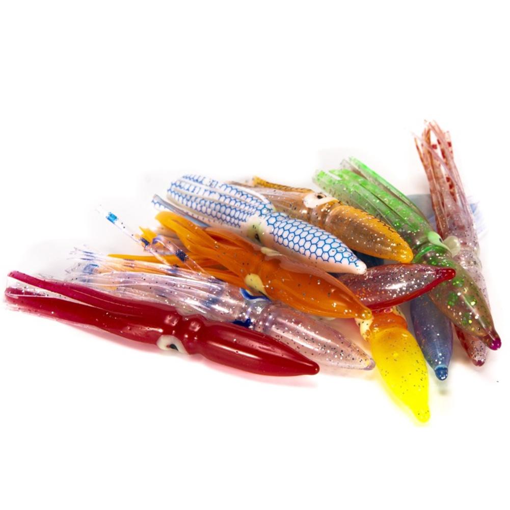 10pcs/pack Soft Octopus Fishing Lures Set For Jigs 8cm Mixed Color Luminous Octopus Skirts