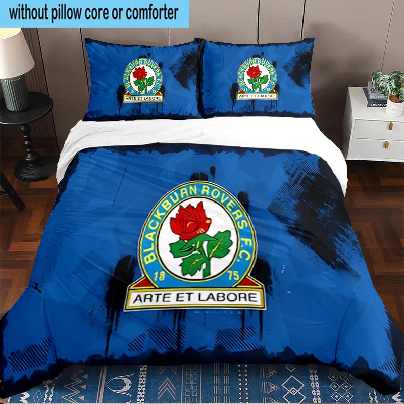 3PCS Blackburn Rovers Fc Crest Printed Bedding Set, Includes A Duvet Cover and Two Pillowcases for Bedroom, Suitable for All Seasons