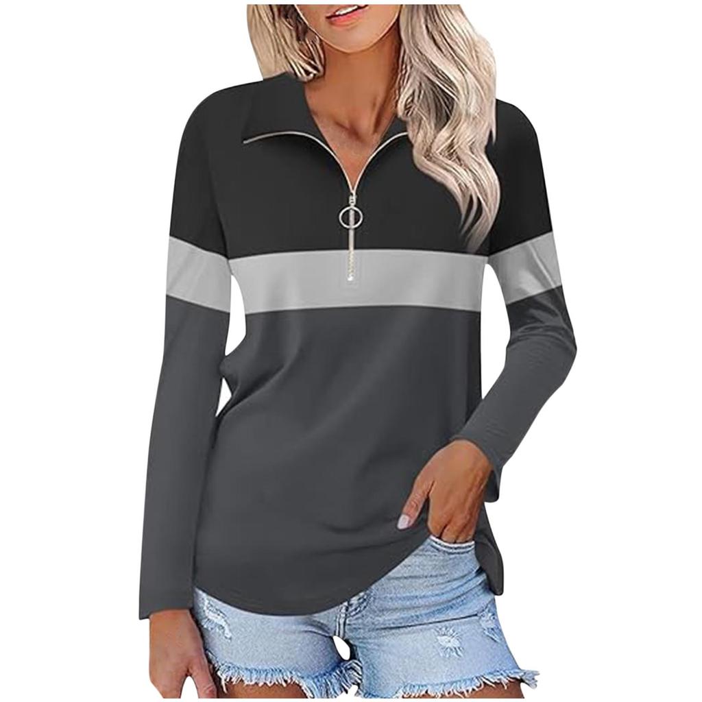 Women's Casual Versatile Fashion Trend Color Matching Zipper Long Sleeve