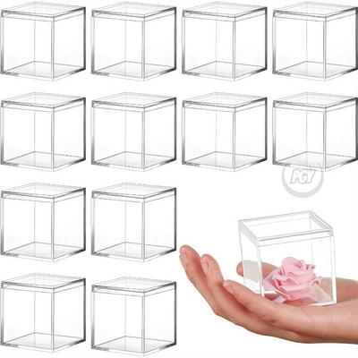 12pcs Clear Acrylic Storage Boxes with Lids for Jewelry Cosmetics Handicrafts Candies Decorative Boxes 4.5cm Jewelrys Organizers
