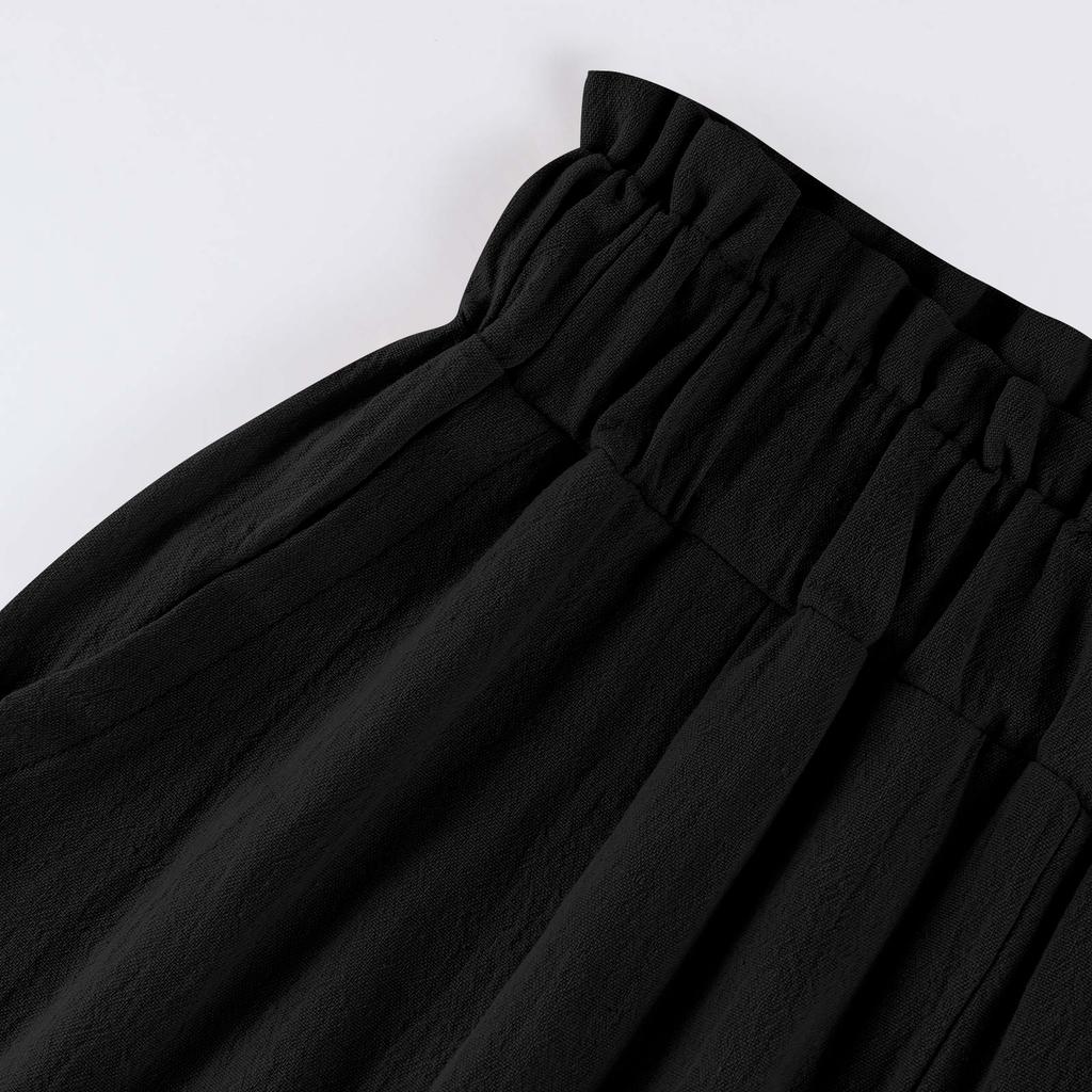 Damskie bawełniane lniane spodnie Letnie szerokie nogawki Casual Luźne sznurkiem Spodnie palazzo z wysokim stanem i kieszeniami