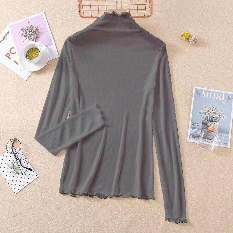 Thin Sunscreen Ice Silk Shirt Women's Long-sleeved Spring and Summer New Mesh Bottoming Shirt Foreign Style Inner Top