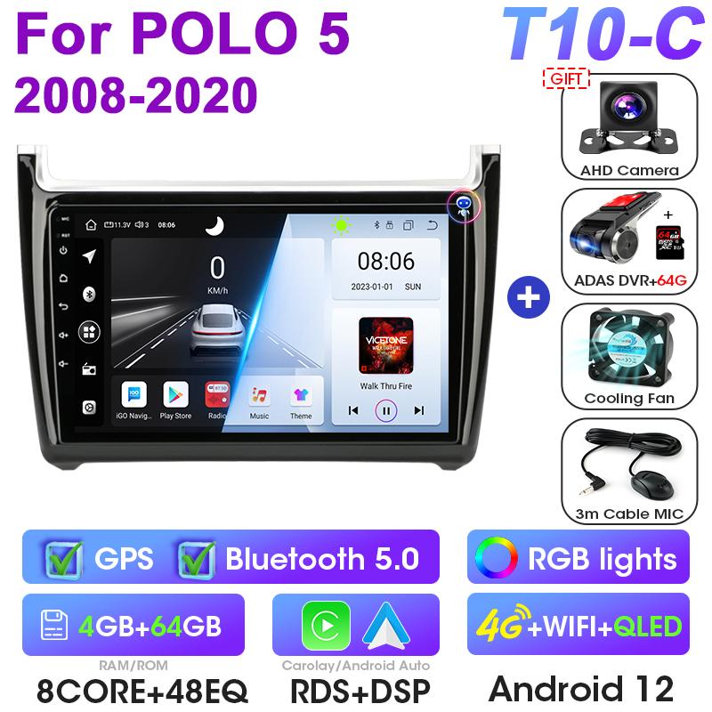 Android 12 Car Radio For Volkswagen VW Polo 5 2008 - 2020 GPS 4G Carplay Auto 2 Din Stereo Intelligent Systems Smart Autoradio