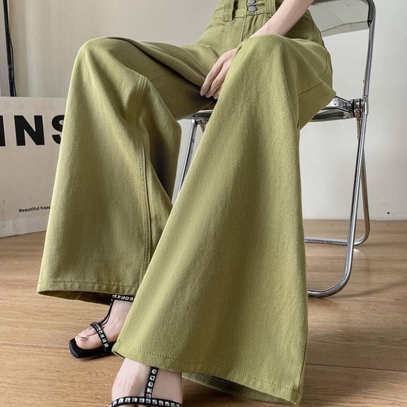 Summer Wide Leg Jeans for Women American Retro Loose Double Buckle Casual Drape Floor Length Pants