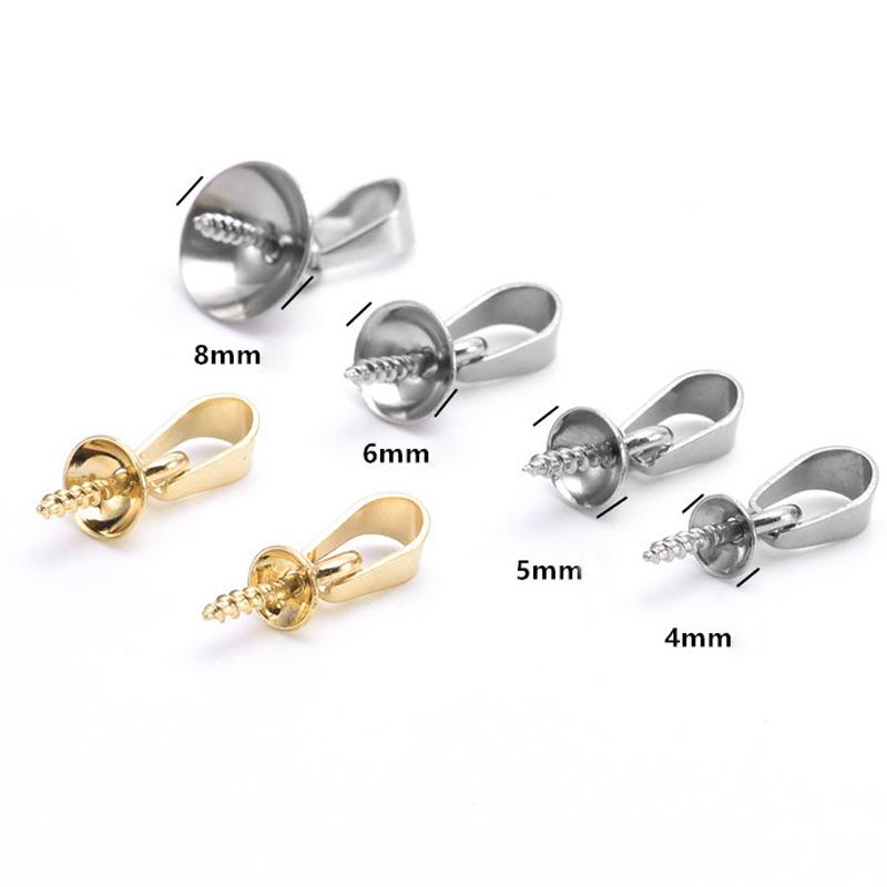 No Fade 20pcs Stainless Steel Pendant Screw Eye Pins Bail Top Drilled Beads End Caps Charms Connectors for Jewelry Making DIY