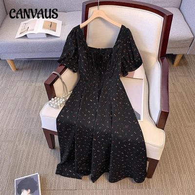 Plus Size Women's Summer New Haute Couture Retro Square Collar Floral Dress