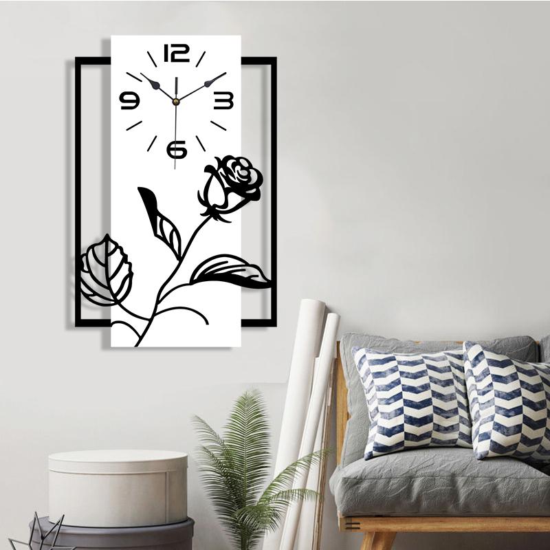 Rectangular Three-dimensional Rose Pattern Silent Wall Clock Modern Art Style Home and Office Decoration