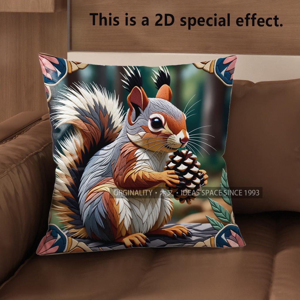 2D Cute Squirrels With Cones Decorative Pillow Covers Pattern Cushion Cover Suitable For Sofa Bedroom Car Pillow Cover