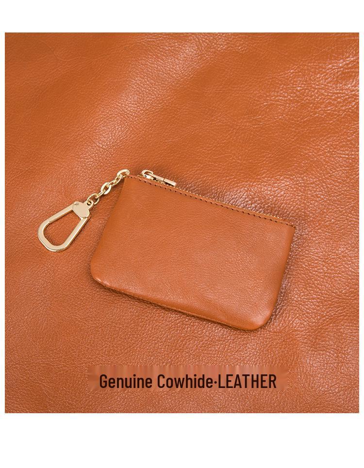 Top Grain Soft Cowhide Mini Zipper Wallet - Ultra-Thin Keychain Coin Purse