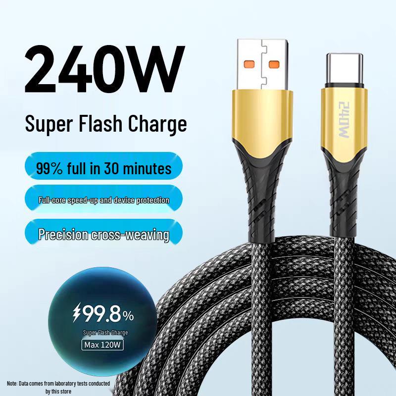 10A 240W Super Fast Charging Braided Data Cable for Huawei Type-C & Honor Car Charger