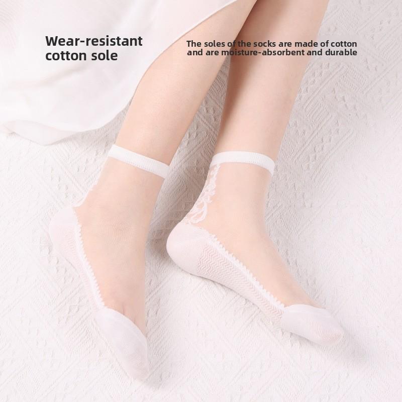 5 Pairs Spring and Summer Women's Transparent Socks Wave Transparent Women's Stockings Glass Silk Crystal Silk Women's Socks