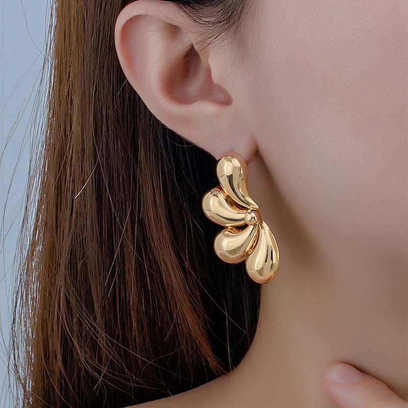 Vintage Gold Color Double Layered Water Drop Stud Earrings For Women Exaggerated Metal Geometric Flower Earrings Jewelry 2025