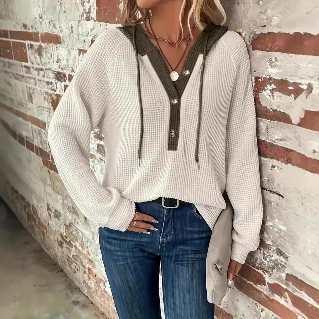 2025 Autumn New Women's Fashion Casual Hooded Button Loose Long Sleeve Sweatshirt