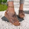 Fashion 2025 New Summer Women's Sandals Casual Round Toe Lace Up Wedges Sandals for Plus Size Outdoor Comfortable Daily Shoes Female