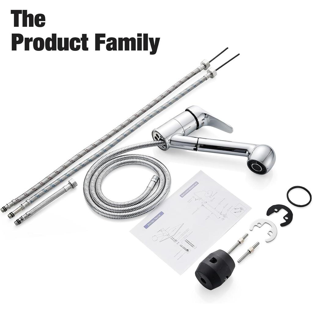 Pull-out Kitchen Faucet, 360° Rotating Kitchen Faucet, Sink Faucet with Column Outlet and Shower Outlet Kitchen 2 Modes, Single-handed Chrome Kitchen