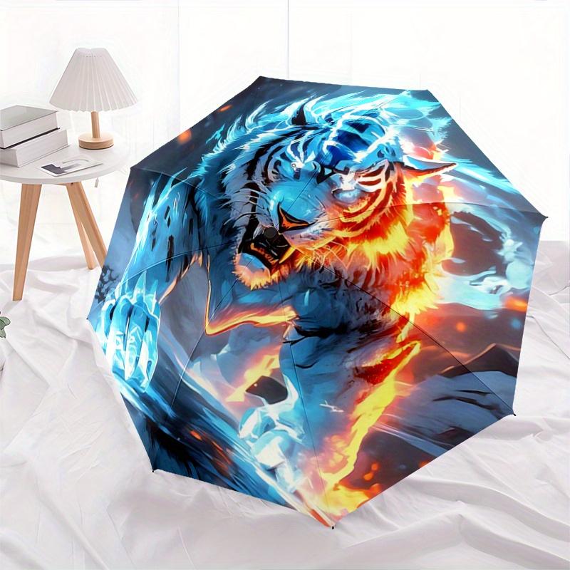

1pc Flaming Ice Tiger Pattern Automatic Umbrella is Fashionable and Good-Looking, Suitable for Travel and Daily UseA104