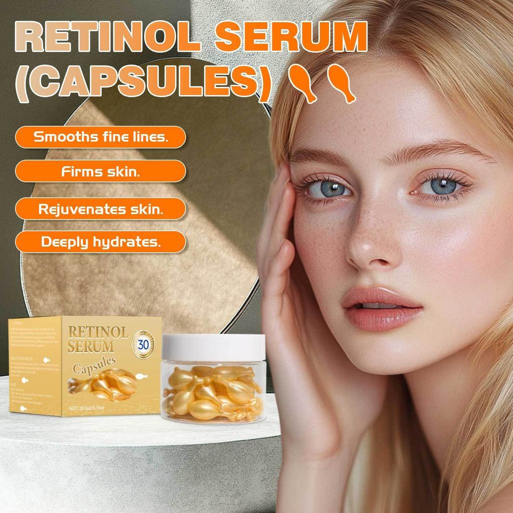 Retinol Kapseln Retinol Serum 30 Kapseln Straffendes Und Feuchtigkeitsspendendes Gesichtsserum Tägliche Pflege Für Feine Linien Und Glatte Haut, 10,5 ML