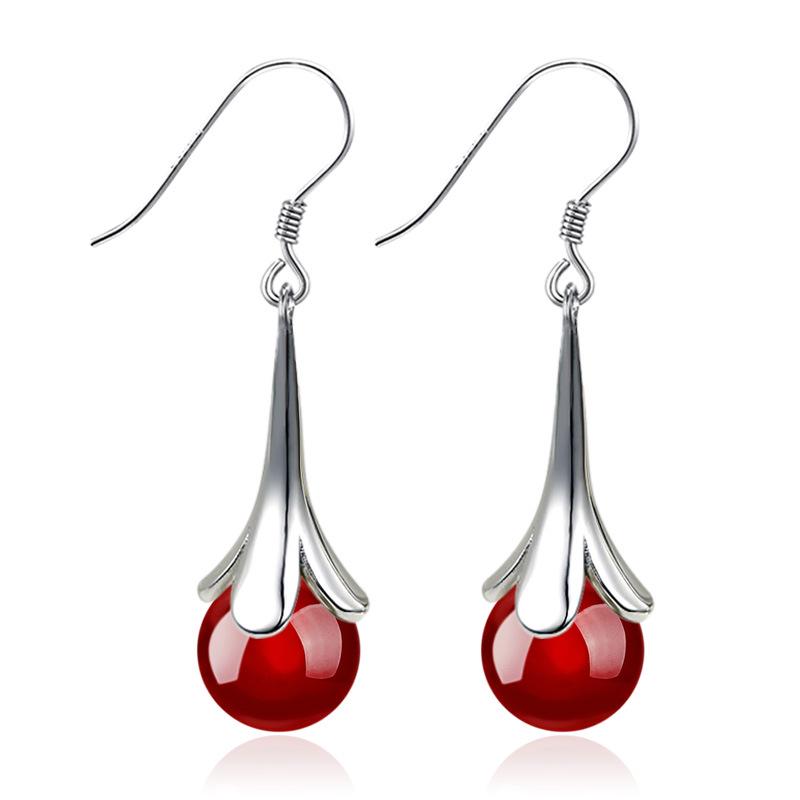 Women's Retro Korean Style Agate Tassel Earrings - Silver-Plated, Medium to Long