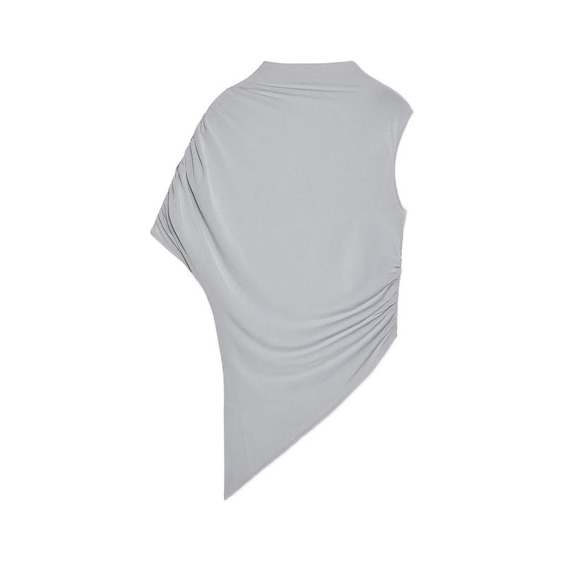 Spring New Women's Clothing French Stand Collar Sleeveless Asymmetric Design Elegant Fashion Tops 1131346